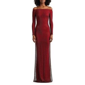 $7500 Ralph Lauren Minali Off-Shoulder Embellished Gown Maxi Dress Red Size 12